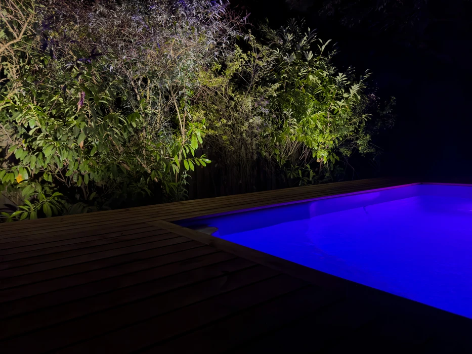 Aménagement paysager nocturne avec éclairage LED intégré