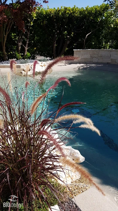 Une piscine extérieure, nichée au milieu des arbres et des plantes, offre un cadre paisible et rafraîchissant en pleine nature